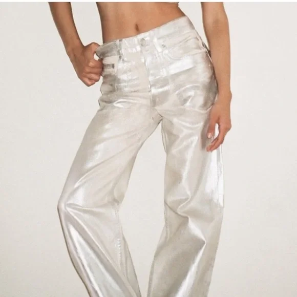 ZARA ZW MID-RISE BOYFRIEND JEANS SILVER - Picture 7 of 8